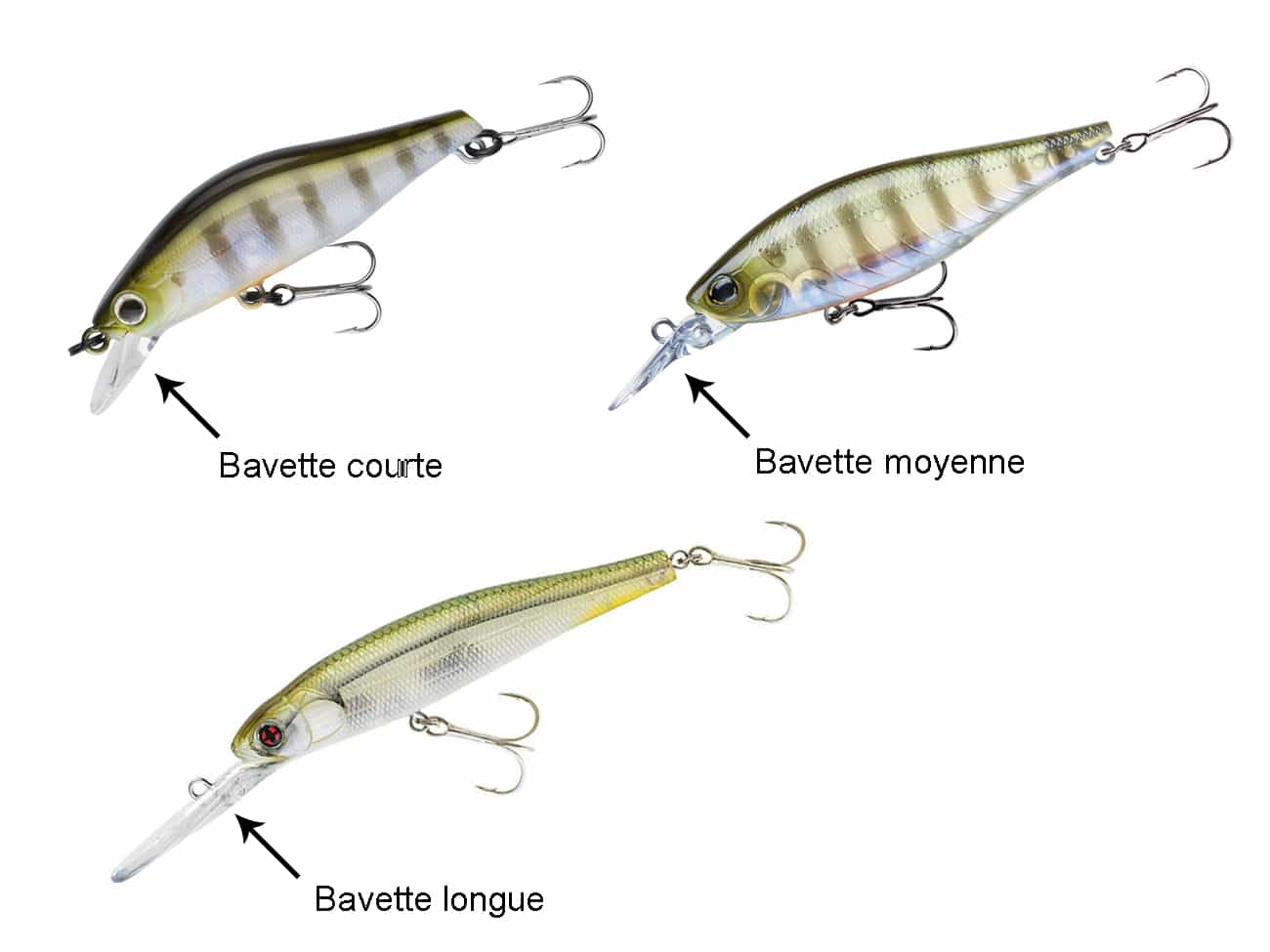 Longueure bavettes poissons nageurs jerkbaits